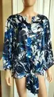 Chico's Women's OffWhite/Teal-Blue/Black Batwing-Sleeve Tie-Front Blouse 4 (XXL)