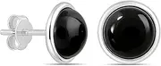 [Charmsy Silver] Charmsy Mothers Day Gifts 925 Sterling Silver Stud Earring for Men | Bezel Set Black Onyx Stud Earring | Men's Round Solid Edge Earrings 7MM, Small, Sterling Silver, Onyx