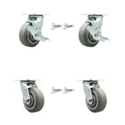 5 Inch Thermoplastic Rubber Caster Set with Ball Bearings 4 Swivel Lock 2 Brake