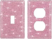 2pcs Shiny Pink Rhinestones Light Switch Cover Plate Decorative Wall Plate Rhinestones Single Light Switch Cover Bling Decorative Outlet Covers for Bedroom Accessories Home Decor