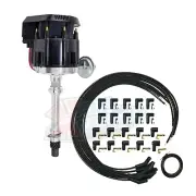 SBC BBC HEI Distributor w/ Black Cap 65K Coil & Moroso 9882M Universal Wires