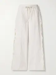 [Sea] Sea - Shai Cutout Button-detailed Cotton And Linen-blend Wide-leg Pants - Ivory - large large Ivory