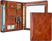 Gvalant 3 Ring Binder Vegan Leather Portfolio, Zippered Portfolio for Men, Letter Size Organizer Folder Padfolio A4 Document Bag for 13.3 inch Tablet Laptop (Brown, Standard)