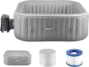VEVOR Inflatable Hot Tub, 4 to 6 Person Capacity, 1850 x 660mm Square Portable Outdoor Spa, with 130 Soothing Jets, Filter, Cover and Mat, Multi-Function Control Panel, PVC Outdoor Hot Tub, Grey