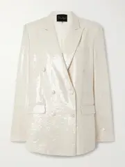 [Dima Ayad] Dima Ayad - Double-breasted Sequined Gauze Blazer - Ivory - XL XL Ivory