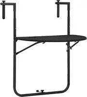 vidaXL Hanging Balcony Table in Black - Adjustable Height, Foldable Design, Durable Plastic and Steel Construction with Rattan Look
