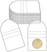 Loopunk 100 Pcs Coin Collectors, Single Pocket Coin Sleeves, 2.2 Inch Individual Clear Plastic Coin Sleeves Coin Flips Clear Coin Pouch Coin Protector for Coins Jewelry Small Item Storage.