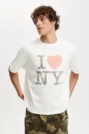 [Cotton On Men] Cotton On Men - I Love NY Crop Fit T-Shirt - Lcn ny vintage white/i 2XL LCN NY VINTAGE WHITE/I <3 NY - DISTRESSED