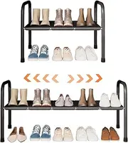 kayjaent 2 Tier Expandable Shoe Rack,Adjustable Shoe Shelf Storage Organizer Metal Free Standing Shoe Rack for Entryway Closet Doorway