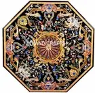 36" Black Marble side Table Top Semi Precious Inlay Work Hallway Decor table