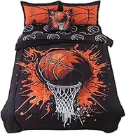 qjmiaofang 6 Pieces Basketball Bedding Full for Boys Basketball Comforter Set Kids Teens Bed in A Bag Sports Bed Set Soft Microfiber Sport Themed with Black Balls Sheets for Home Decor