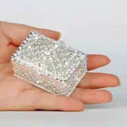 SEVENBEES Silver Trinket Box Jewelry Box with Crystals Small Trinket Boxes Hinge