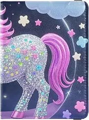 [Amooorous] Cartoon Cute Fake Sequin unicorns Leather decorative travel wallet womens passport holder Travel Documents Organizer Protector Wallet Passport Holder Waterproof, Cartoon cute fake sequin unicorns, 1