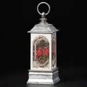 9 inch cardinal lantern with 2 cardinals snow globe