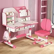 tulkdexi Kids Desk and Chair Set, Children School Study Table Chair Set, Ergonomic Desk Chair with Large Writing Board, Bookshelf and Drawer Pink, 3888199