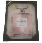 Vintage Chanel No. 5 Paris Perfume Pop Art GLASS Framed Wall Hanging 15x12 Pink