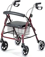 Days Rollator, Heavy Duty, Mobility Aid for Elderly or Disabled, Sturdy and Strong Walker, Red
