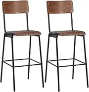 Bar Chairs 2 pcs Brown Solid Plywood Steel Bar Chair
