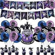 Karg Panther of Black Birthday Party Supplies - Includes Banner, Cake Topper, 12 Cupcake Toppers, 18 Balloons