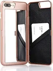 W7ETBEN for iPhone 8 Plus Case, Hidden Back Mirror Wallet Case with Stand Feature and Card Holder for Apple iPhone 7/8 Plus 5.5“ (Rose Gold)
