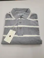 New TaylorMade Grey Polo Shirt Mens L Gray White Tan Striped Free Shipping B2