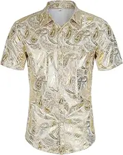 Men's 70s Disco Shirt Retro Paisley Floral Shitrs Short Sleeve Casual Party Costume