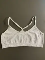 NEW! CALVIN KLEIN Gray Racerback Bra Girls L (10/12) NEW W/ TAGS. Free Shipping!