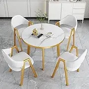 WTIWJY Round Conference Table, Office Table with Chairs Set of 4, Reception Table and Chair Combination, Bar Balcony Bedroom Library Billiard Hall Small Table(White)