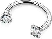 [Hnxnskt] Horseshoe Nose Ring Surgical Steel Double Stud Nose Ring 16g Lip Rings Cubic Zirconia Horse Shoe Daith Piercing Jewelry for Women Inner Diameter 6/8/10mm