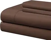 Essentials Ultra Soft Hypoallergenic Wrinkle Resistant Double Brushed Microfiber Bedding Sheet Set, Brown, Queen