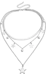 [KieTeiiK] Necklaces for Women, Female Niche Collarbone Chain Flat Snake Chain Star Tassels Necklace Student Simple Temperament Cold Wind Necklace
