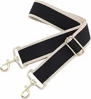 [Nefelibata] 2" Wide Adjustable Purse Strap Replacement - Multi-pattern Crossbody Handbag Strap, Gold Edge Black, Large, Canvas, Personalized, Unisex