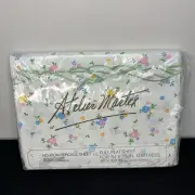 NOS No Iron Percale Atelier Martex Colorful Floral White Full Flat Sheet