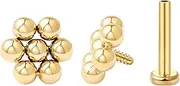 [FANSING] Beaded Flower Flat Back Earring for Helix Cartilage Conch Tragus Internally Threaded Labret Stud