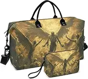 [YXYZRMY] Gothic Skeleton Angel Travel Duffel Bag Gym Bag Sports Tote Bag with Multiple Interior Pockets Shoulder Weekender Bag for Women Men with Toiletry Bag 20.5”x 7.9”x 13.8”, Multi-Colored, one