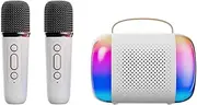 Mini Karaoke Machine, Portable Bluetooth Speaker with 5 Kinds of RGB Atmosphere Lighting Effects, Dual Magnetic Horn Home Karaoke Machine with 2 Microphone, for Birthday Gifts for Girls Boys