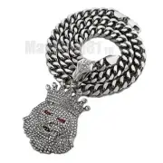 Icy Silver Plated Alloy Cubic Zirconia KING LION 18" ~ 30" Cuban Chain Necklace