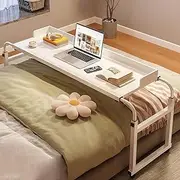 Overbed Table with Wheels 120x40cm, Hospital Bed Table, Mobile Overbed Desk, Over Bed Desk Table, for Laptop Study Work Hospital Medical Height Adjustable 65-95cm