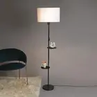 Double Shelf Gold Metal Floor Lamp with Off White Color Oval Shape for Home