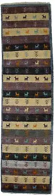 Multicolored Stripes Indo-Gabbeh Runner Rug Modern Oriental Carpet 3X10 ft