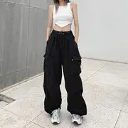 Baggy Cargo Pants Black - L