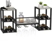Industrial Greige Wall Mounted Wine Rack with 3 Steam Glass Holder Partial Wood