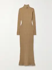 [Tod's] Tod's - Ribbed Wool-blend Turtleneck Maxi Dress - Beige - medium medium Neutrals