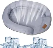 Cooling Pad for Dog,Foldable Oval Puppy Sleeping Ice Mat - Waterproof Animal Cool Cushion with Raised Pillow Cushion for Small Medium Large Dogs & Cats