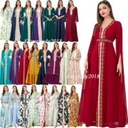 Women Print Maxi Dress Abaya Ramadan Kaftan Muslim Party Gown Islam Caftan Robe