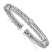Sterling Silver Polished Rhodium-Plated Double Strand Cz Cuff Bangle
