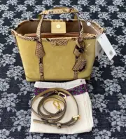 Tory Burch Perry Suede Exotic Small Triple Compartment Tote Purse Bag