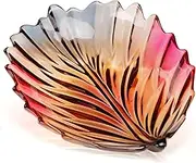 MAGCOLOR Creative Colorful Hand painted Crystal Glass Leaf-shaped Decorative Bowl -12.2 inch Diameter Fruit Display & Kitchen Table Centerpiece.