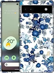 [GlamCase] for Google Pixel 6A 5G, Google Pixel 6A 5G Case - Blue Floral Pattern Design Printed Slim & Sleek Cute Plastic Hard Protective Designer Back Phone Case/Cover for Google Pixel 6A 5G