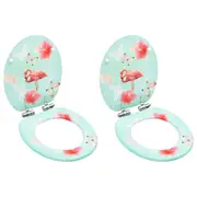 WC Toilet Seats with Soft Close Lid 2 pcs MDF Flamingo Design vidaXL
